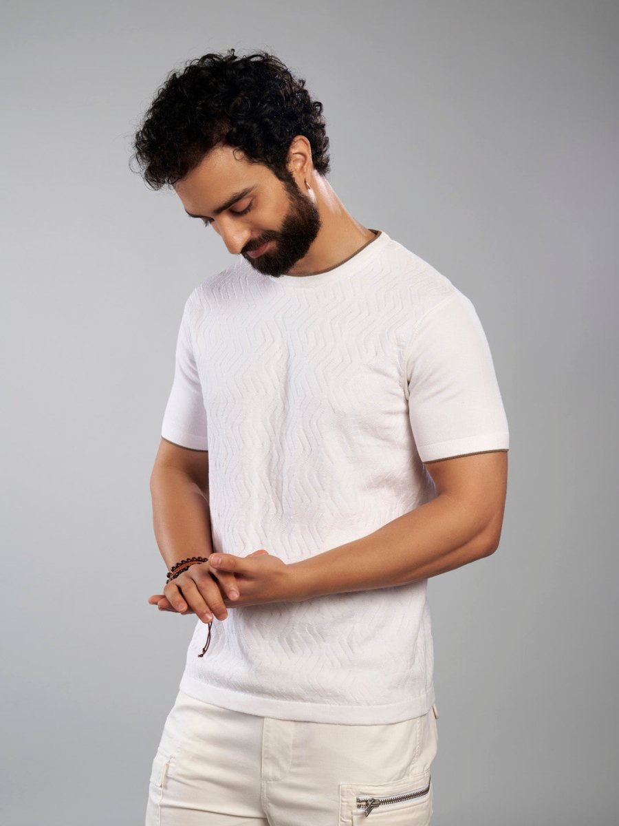 White Crew Neck Cotton T-Shirt - Maze