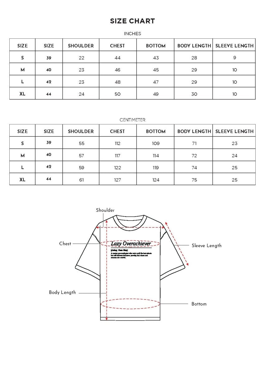 Size chart for Inches