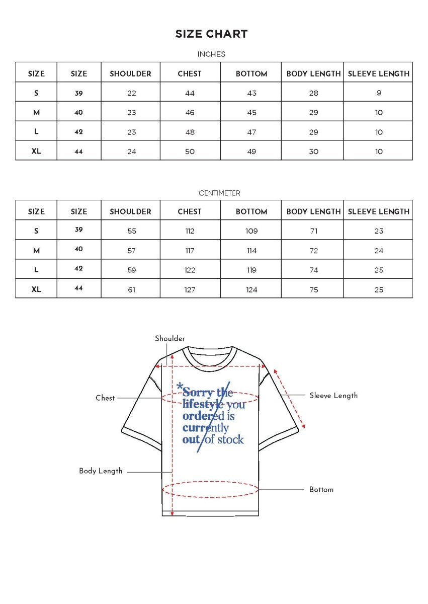 Size chart for Inches