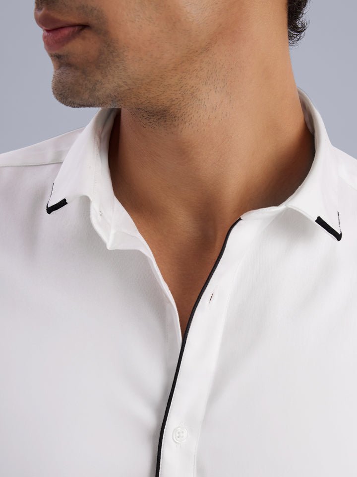Contrast Collar White Party Shirt - Midnite