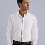 Contrast-Piping Cotton Satin Stretch White Party Shirt - Midnite