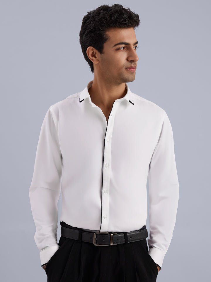Contrast Collar White Party Shirt - Midnite