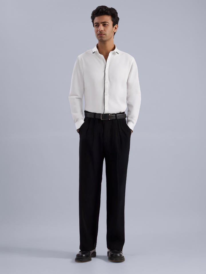 Contrast Collar White Party Shirt - Midnite