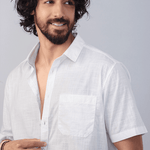 Nityam White Cotton American Placket half sleeve Shirt
