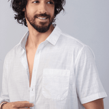 Nityam White Cotton American Placket half sleeve Shirt
