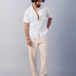 Nityam White Cotton American Placket half sleeve Shirt