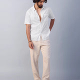 Nityam White Cotton American Placket half sleeve Shirt