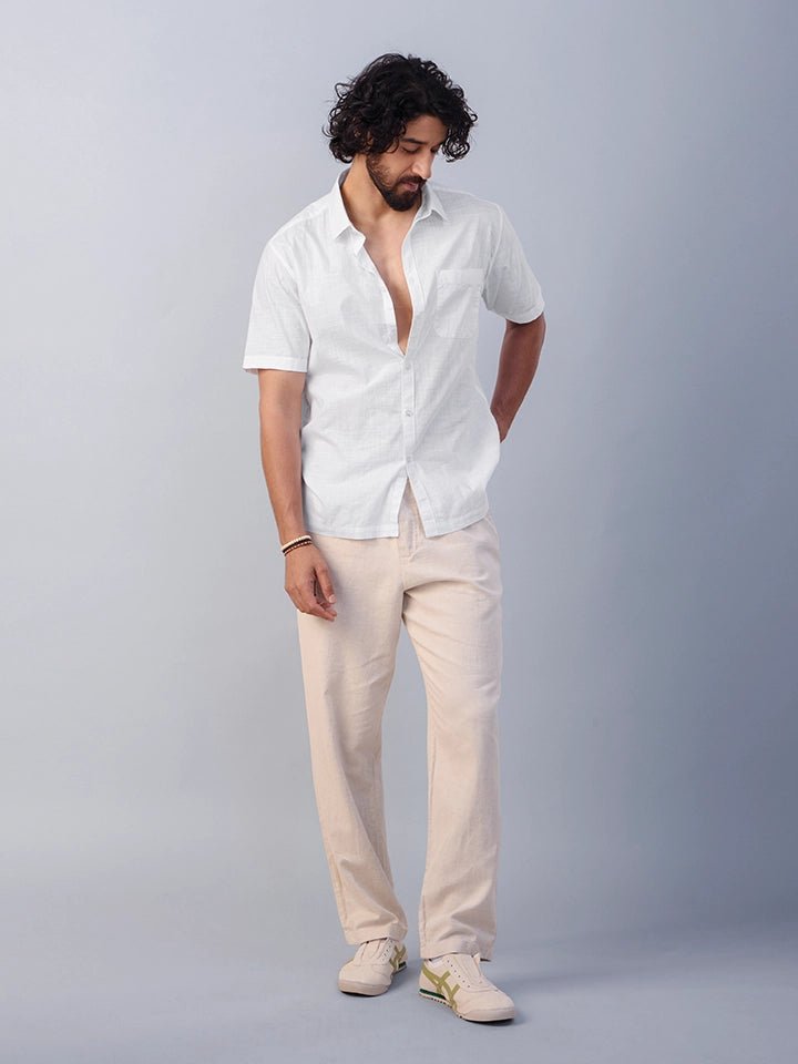 Nityam White Cotton American Placket half sleeve Shirt