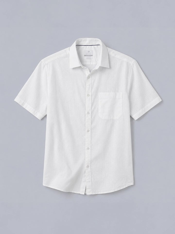 Nityam White Cotton American Placket half sleeve Shirt
