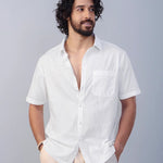 Nityam White Cotton American Placket half sleeve Shirt