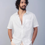 Nityam White Cotton American Placket half sleeve Shirt