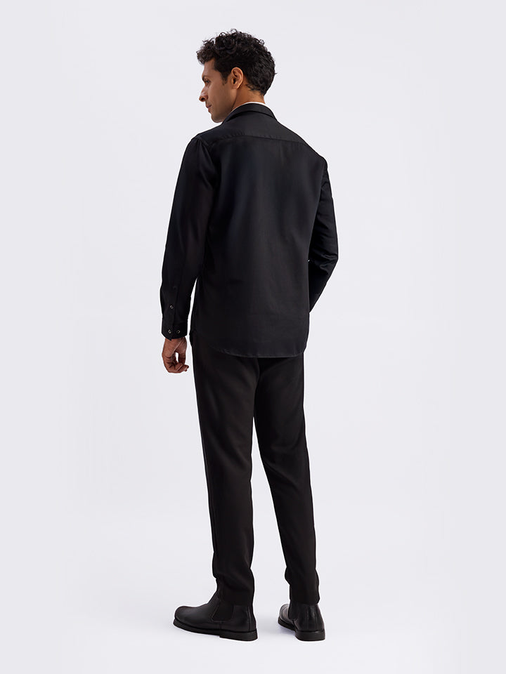 Contrast Collar Black Party Shirt - Noir