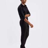 Smart Cotton Satin Stretch Black Party Shirt - Noir