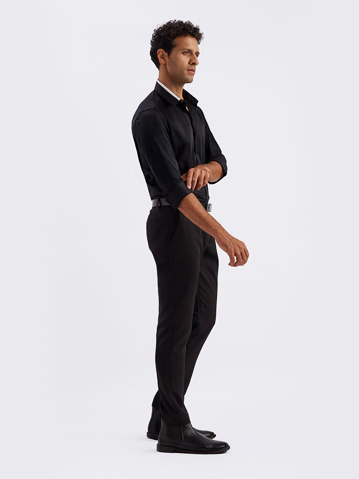 Contrast Collar Black Party Shirt - Noir