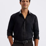 Smart Cotton Satin Stretch Black Party Shirt - Noir
