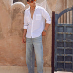 Linen white Shirt with double pocket & full sleeve - cliffside