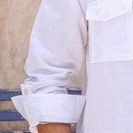 Linen white Shirt with double pocket & full sleeve - cliffside