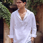 White Linen Hooded Full Sleeve Shirt - Cloudie 