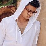 White Linen Hooded Full Sleeve Shirt - Cloudie 