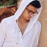White Linen Hooded Full Sleeve Shirt - Cloudie 