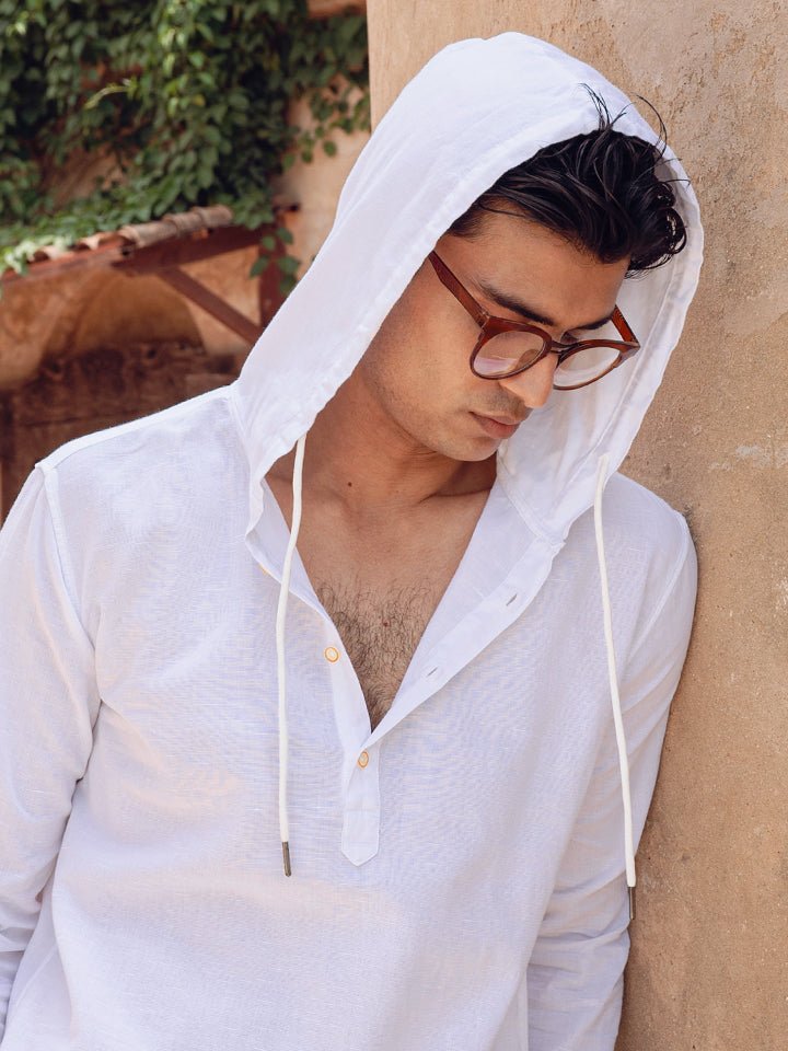 Cotton Linen Hooded Shirt- Cloudie