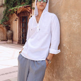 Cotton Linen Hooded Shirt- Cloudie