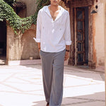 White Linen Hooded Full Sleeve Shirt - Cloudie 