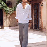 White Linen Hooded Full Sleeve Shirt - Cloudie 