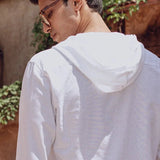 White Linen Hooded Full Sleeve Shirt - Cloudie 
