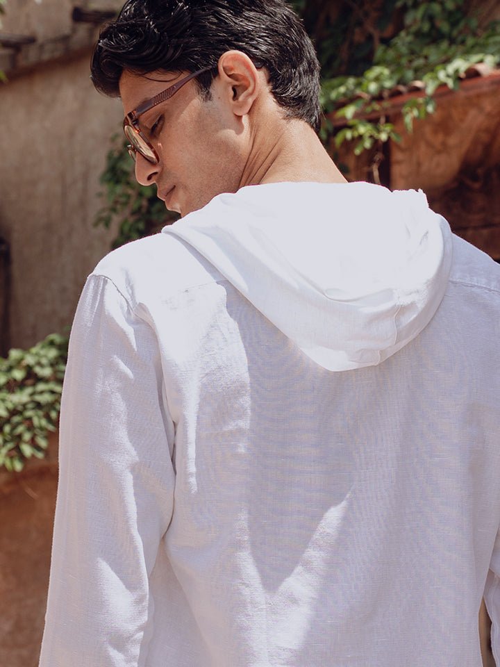 Cotton Linen Hooded Shirt- Cloudie