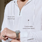 Cocoon White Linen Blend Hooded Zipper Shirt
