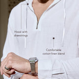 Cocoon White Linen Blend Hooded Zipper Shirt
