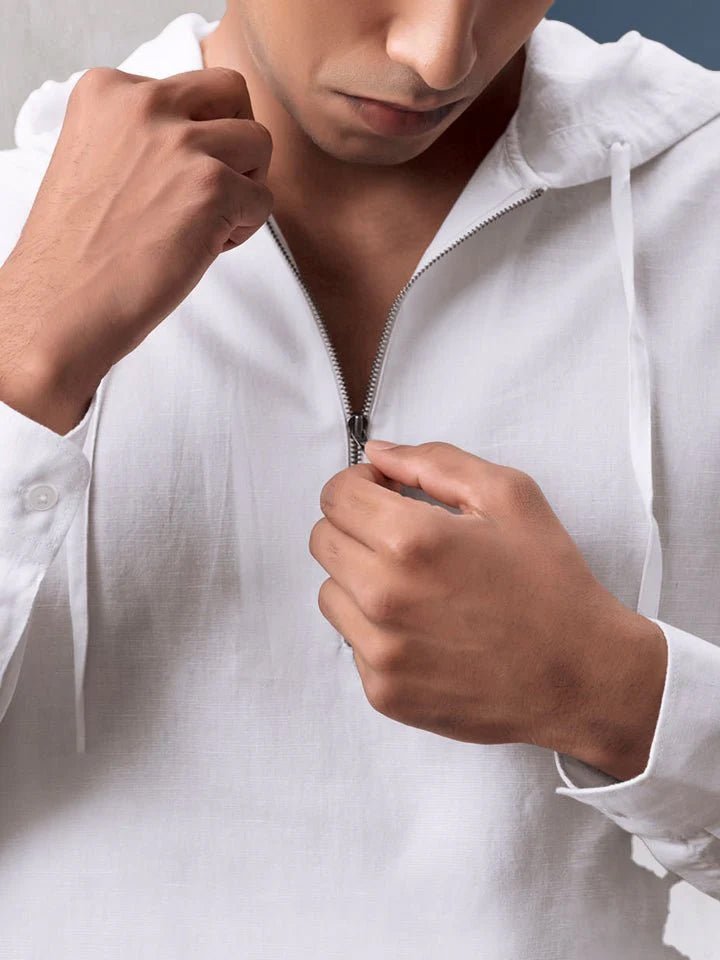 Linen Hoodie Zipper Shirt - Cocoon 