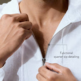 Cocoon White Linen Blend Hooded Zipper Shirt
