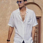 100% Linen white Shirt with full sleeve & French placket - Relaxer 
