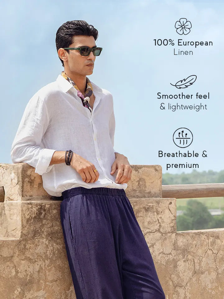 100% Linen white Shirt with full sleeve - Se Relaxer 