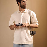 White Knitted Cotton Polo T Shirt - lagoon