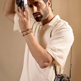 White Knitted Cotton Polo T Shirt - lagoon