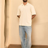 White Knitted Cotton Polo T Shirt - lagoon