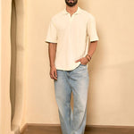 White Knitted Cotton Polo T Shirt - lagoon