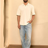White Knitted Cotton Polo T Shirt - lagoon