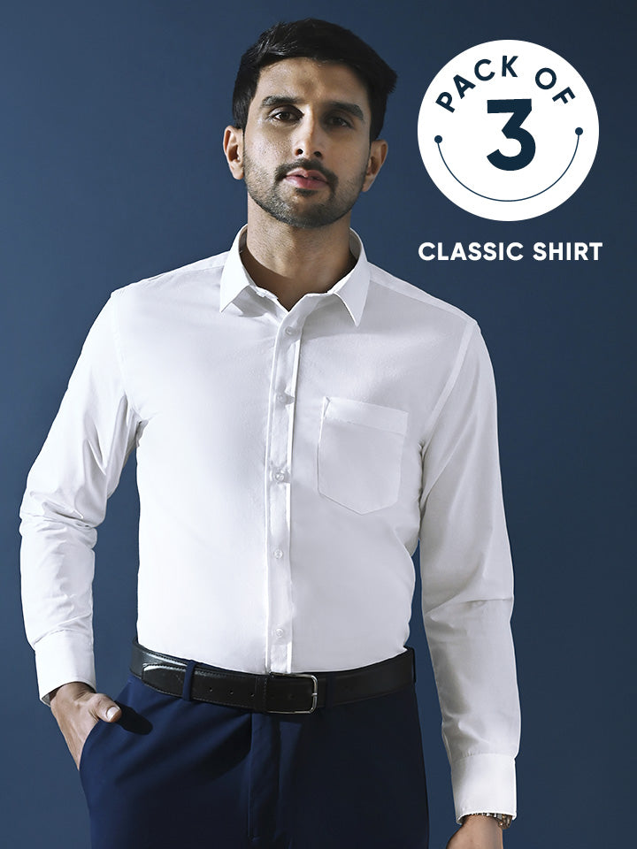 Regular Fiit White Shirt - Pristine (Pack of 3)