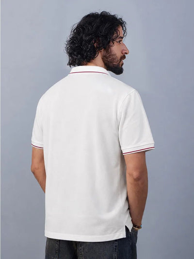 Bolt White Cotton Polo T-Shirt back view
