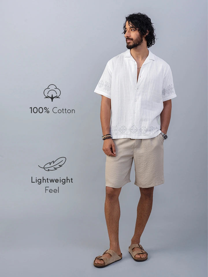 Mykonos 100% Cotton White Printed T-Shirt - qualities
