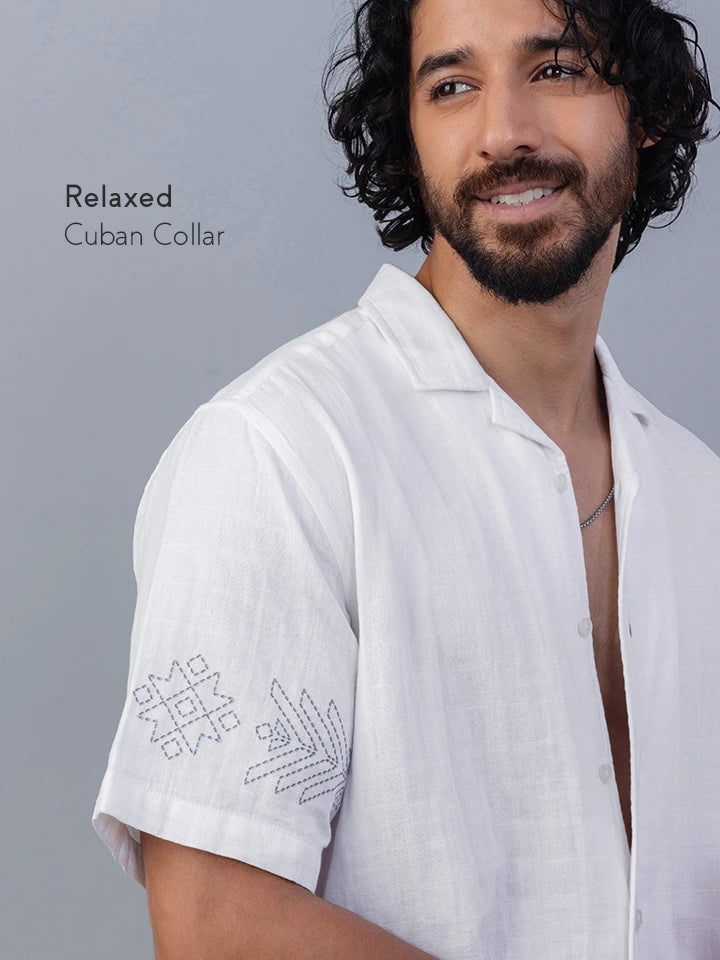Mykonos 100% Cotton White Printed T-Shirt - Collar specific
