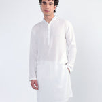 Vidur Mens White Linen Kurta with mandarin collar