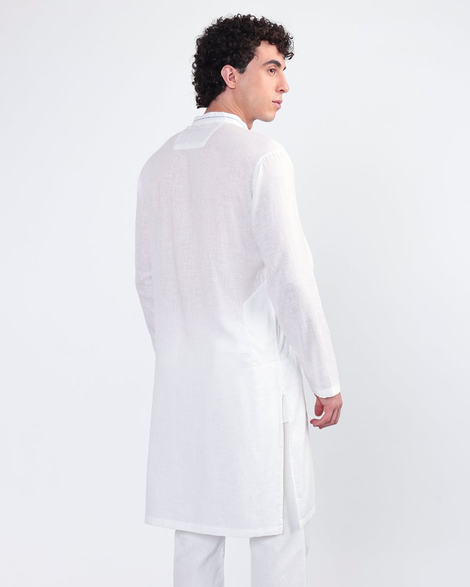 Linen white mandarin full kurta