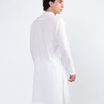 Vidur Mens White Linen Kurta with mandarin collar