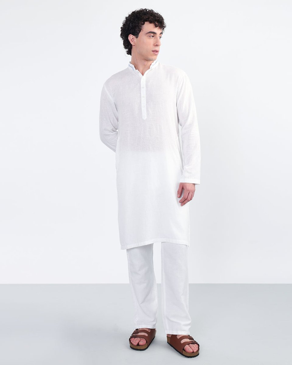 Linen white mandarin full kurta