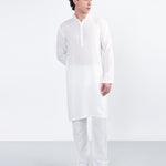 Vidur Mens White Linen Kurta with mandarin collar